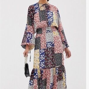 Floral Print Patchwork Maxi Dress